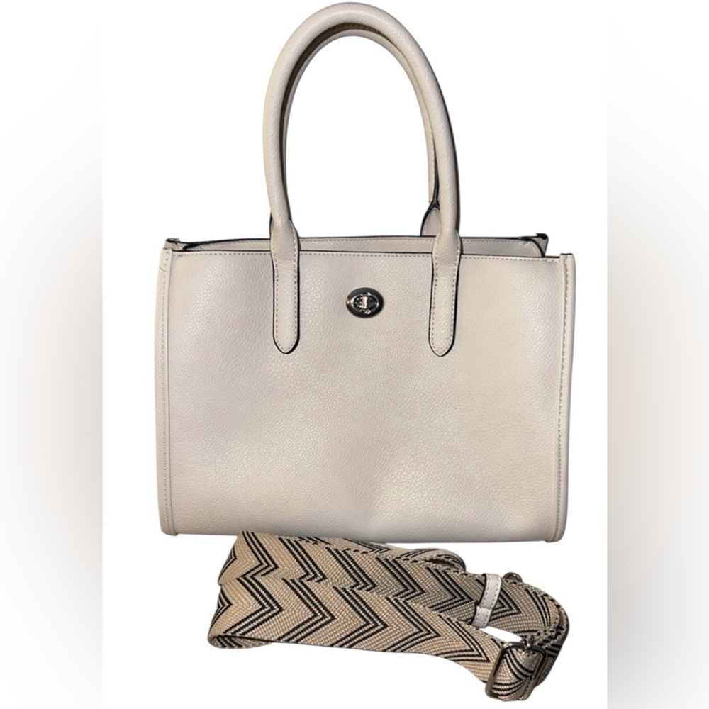 Rae Dunn Cream Satchel with Turnlock Closure